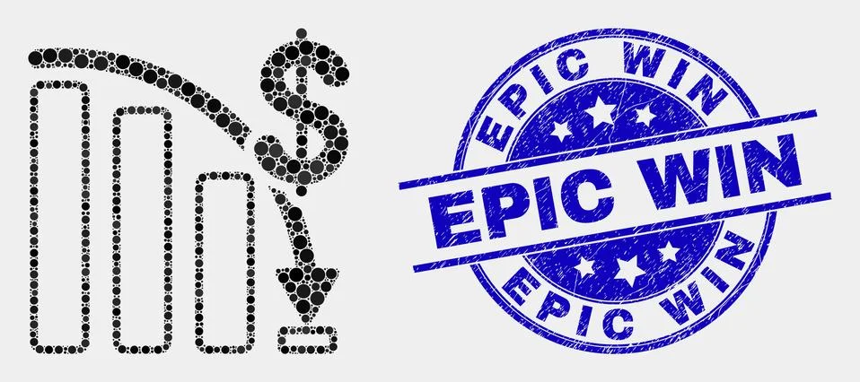 Vector Dotted Crisis Bar Chart Icon and Distress Epic Win Stamp 스톡 일러스트