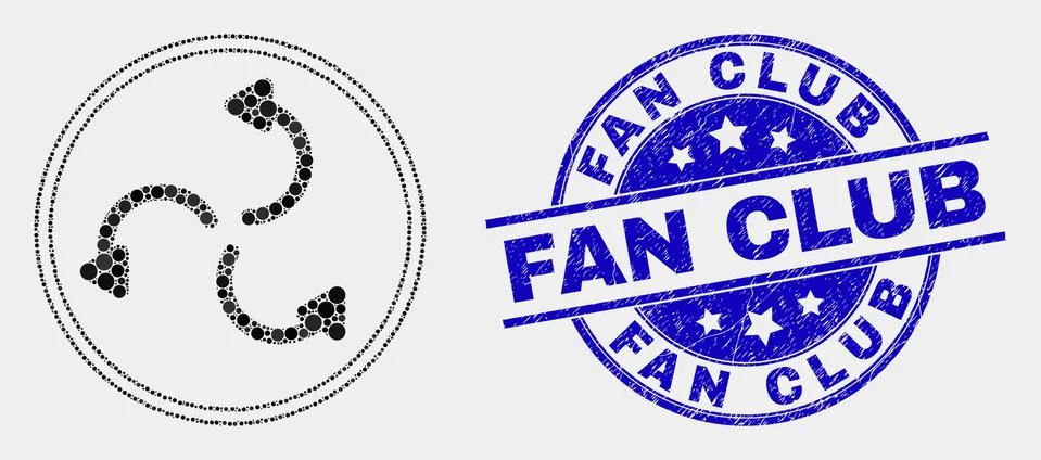 Vector Dotted Cyclone Arrows Icon and Grunge Fan Club Seal Stock Illustration