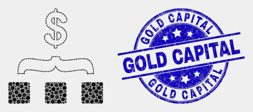 Vector Dotted Dollar Aggregation Icon and Distress Gold Capital Stamp Stock Illustration