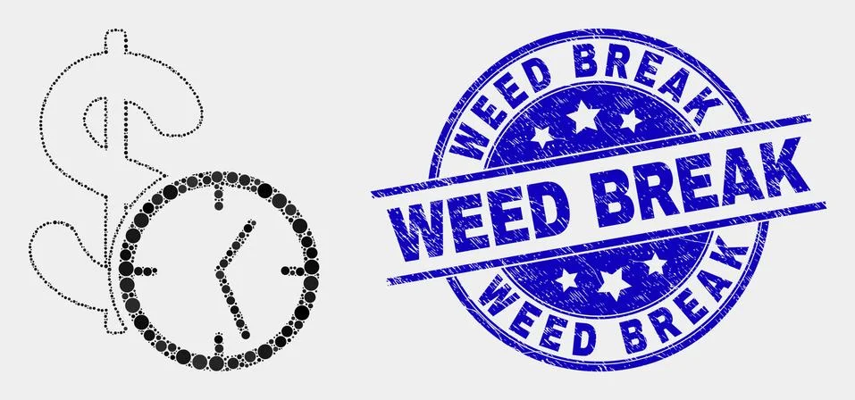 Vector Dotted Dollar Credit Time Icon and Distress Weed Break Watermark Illustrazione stock