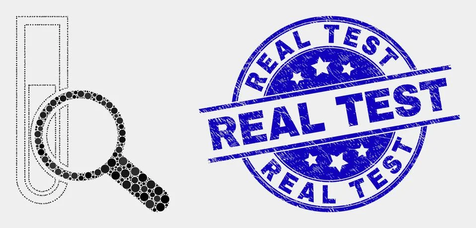 Vector Dotted Explore Test-Tube Icon and Scratched Real Test Stamp Illustrazione stock