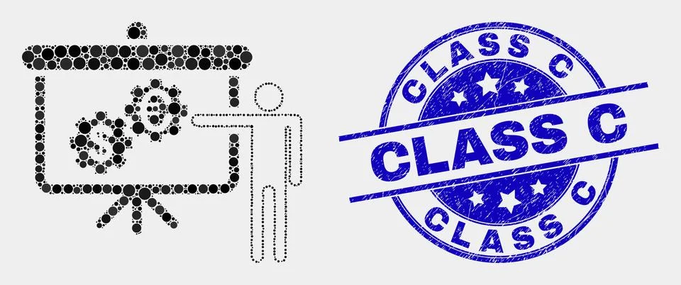 Vector Dotted Financial Engine Presentation Icon and Grunge Class C Stamp イラスト素材