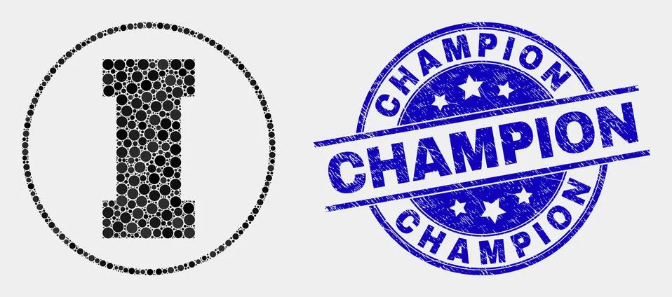 Vector Dotted First Icon and Scratched Champion Seal Illustrazione stock