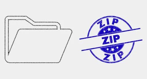 Vector Dotted Folder Icon and Scratched Zip Stamp Stock Illustration