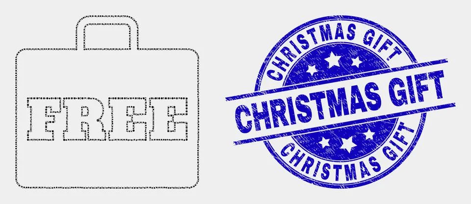 Vector Dotted Free Case Icon and Grunge Christmas Gift Watermark Stock Illustration
