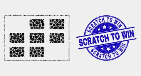Vector Dotted Grid Cells Icon and Grunge Scratch to Win Stamp Stock Illustration