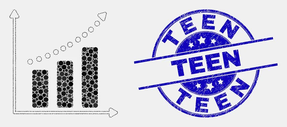 Vector Dotted Growing Chart Icon and Grunge Teen Stamp Seal Ilustración de archivo