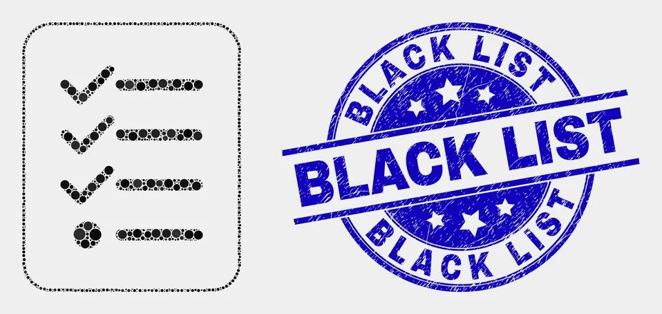 Vector Dotted Items List Page Icon and Scratched Black List Stamp Seal Stockillustratie