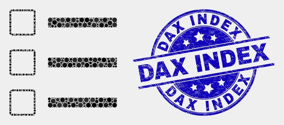 Vector Dotted List Items Icon and Scratched Dax Index Stamp Seal Illustrazione stock