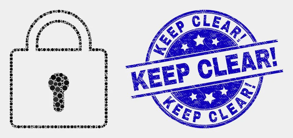 Vector Dotted Lock Icon and Scratched Keep Clear! Stamp Seal Illustrazione stock