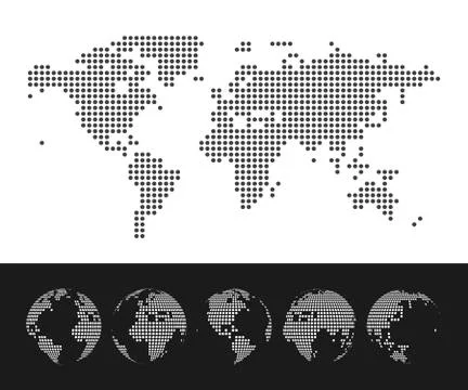 Vector dotted Map and Globe of the World Illustrazione stock