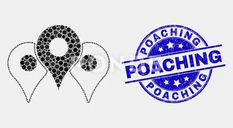 Vector Dotted Map Markers Icon and Distress Poaching Stamp Seal ...