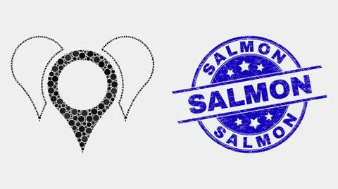 Vector Dotted Map Pointers Icon and Distress Salmon Seal Stock Illustration