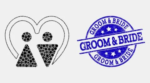 Vector Dotted Married Persons Icon and Distress Groom &amp; Bride Seal Stock Illustration