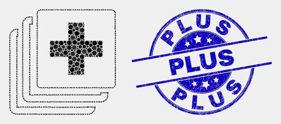 Vector Dotted Medical Data Icon and Scratched Plus Seal Stock Illustration