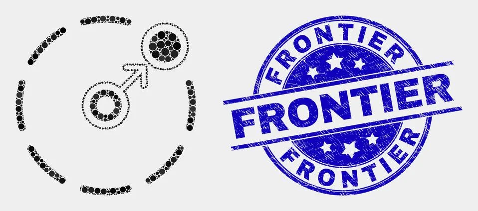 Vector Dotted Move to Circle Perimeter Icon and Distress Frontier Seal 스톡 일러스트