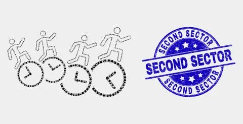 Vector Dotted People Run Over Clocks Icon and Scratched Second Sector Stamp Stock Illustration