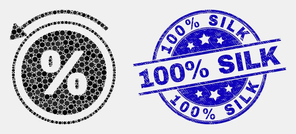 Vector Dotted Percent Back Icon and Scratched 100% Silk Watermark Stock Illustration