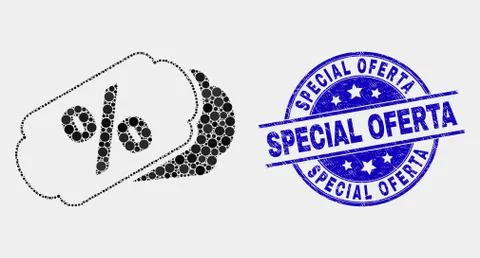Vector Dotted Percent Tags Icon and Grunge Special Oferta Stamp Ilustración de archivo