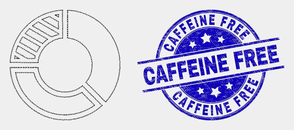 Vector Dotted Pie Chart Icon and Scratched Caffeine Free Stamp Stock Illustration