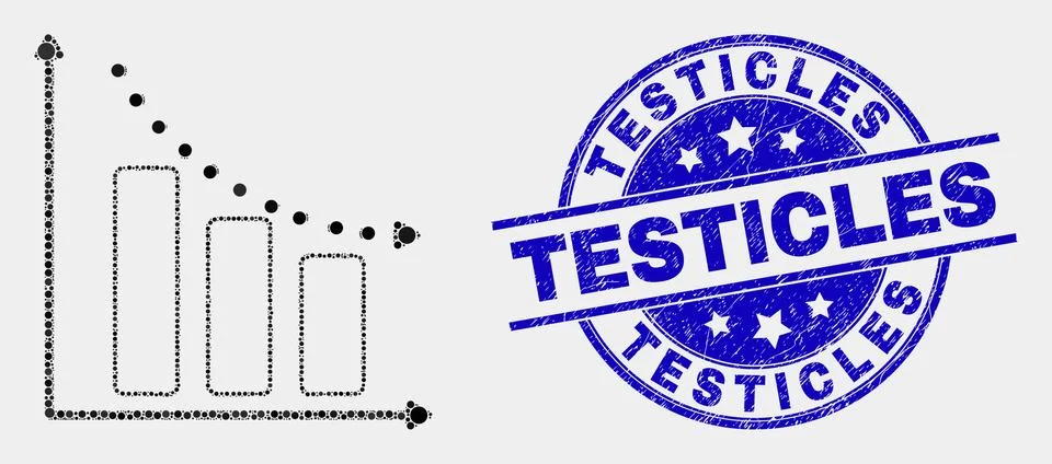 Vector Dotted Recession Bar Chart Icon and Scratched Testicles Watermark Stock Illustration