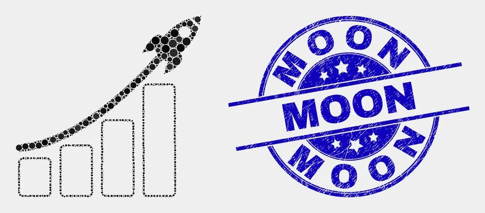 Vector Dotted Rocket Bar Chart Icon and Distress Moon Stamp Seal Illustrazione stock