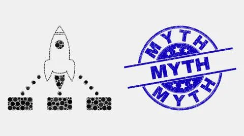 Vector Dotted Rocket Links Icon and Distress Myth Seal Illustrazione stock