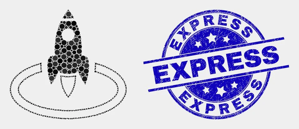 Vector Dotted Rocket Start Icon and Grunge Express Watermark Illustrazione stock