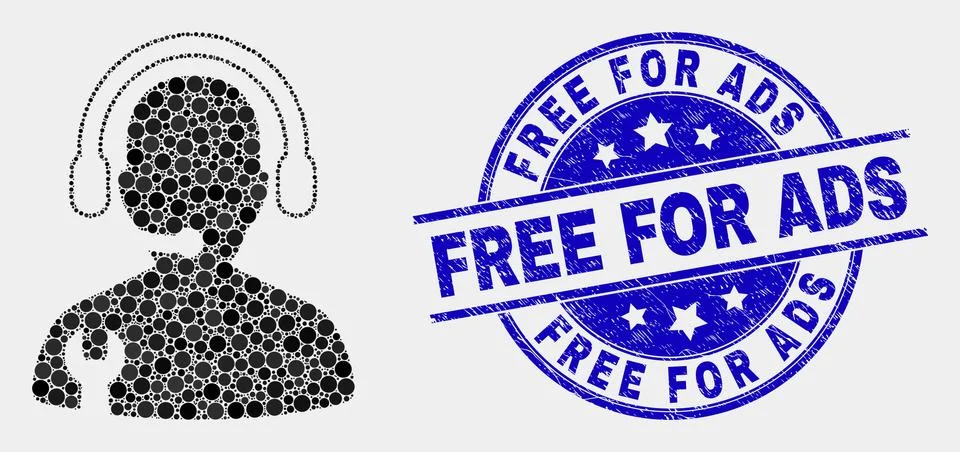 Vector Dotted Service Operator Icon and Scratched Free for Ads Stamp Seal Stock-Illustration