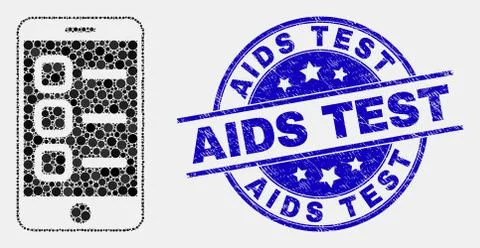 Vector Dotted Smartphone Tasks Icon and Grunge AIDS Test Seal 스톡 일러스트