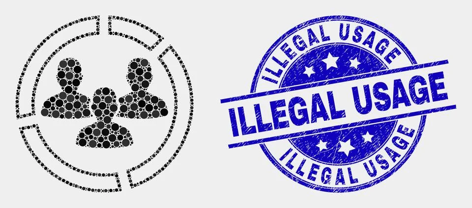 Vector Dotted Social Pie Chart Icon and Distress Illegal Usage Stamp Seal Stock Illustration