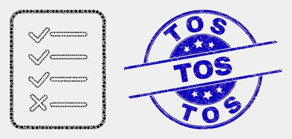 Vector Dotted Task List Page Icon and Scratched Tos Stamp Seal Stock Illustration