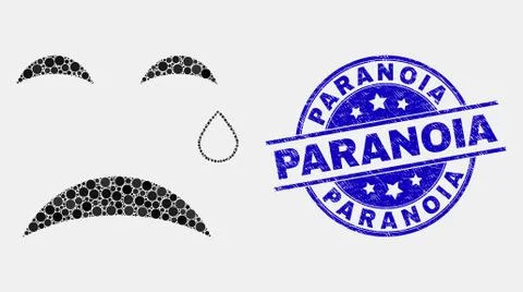Vector Dotted Tear Smiley Icon and Scratched Paranoia Stamp Seal イラスト素材
