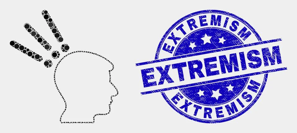Vector Dotted Test Head Icon and Distress Extremism Stamp Illustrazione stock