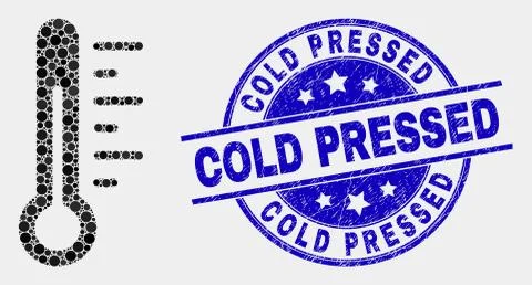 Vector Dotted Thermometer Icon and Distress Cold Pressed Stamp Seal Stock Illustration
