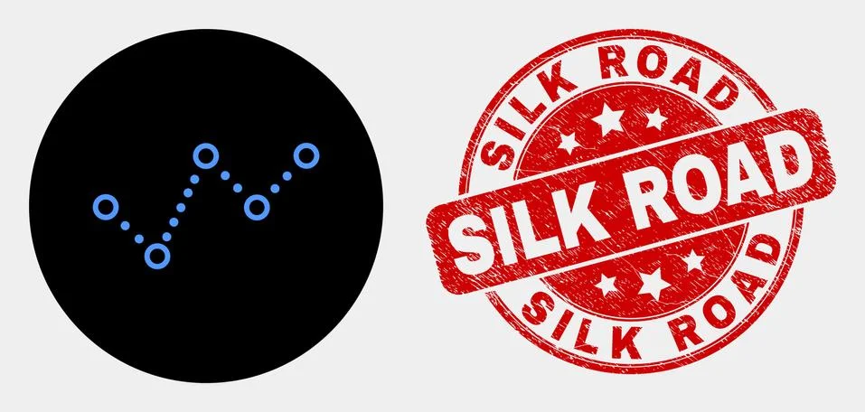 Vector Dotted Trend Chart Icon and Grunge Silk Road Seal Stock Illustration