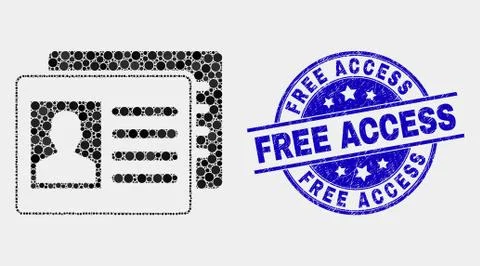 Vector Dotted User Id Cards Icon and Scratched Free Access Seal Stock Illustration