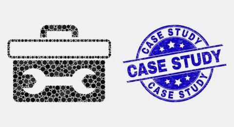 Vector Dotted Wrench Toolbox Icon and Grunge Case Study Seal Illustrazione stock