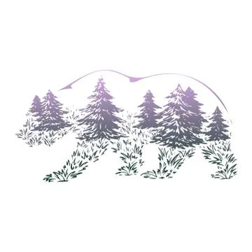 Vector Double exposure, bear for your design, wildlife concept Stock Illustration