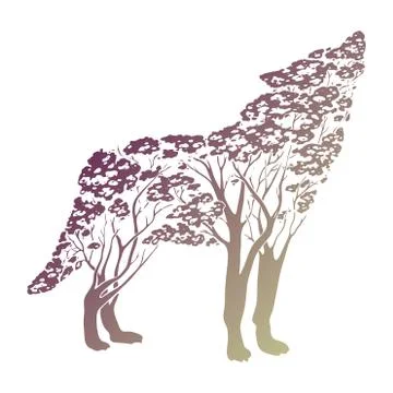 Vector Double exposure, wolf for your design, wildlife concept Illustrazione stock