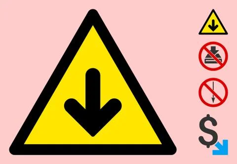 Vector Down Arrow Warning Triangle Sign Icon Illustrazione stock