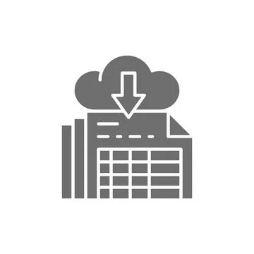 Vector download documents, cloud storage grey icon. Stock Illustration