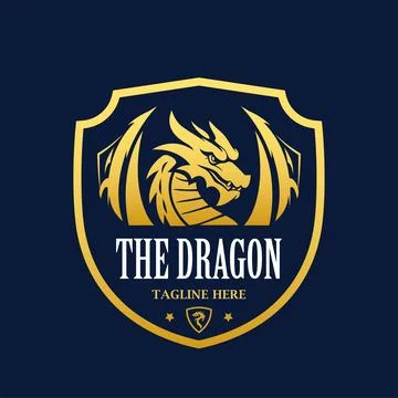 Vector dragon logo template with shield Stock Illustration