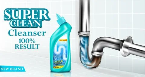 Vector drain pipe cleaner ad poster, detergent Stock-Illustration