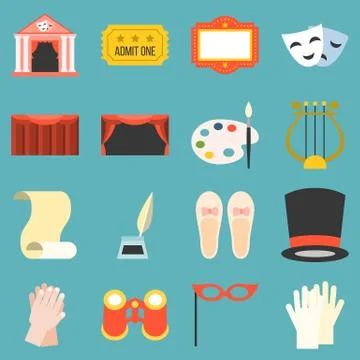 Vector drama opera icons set, flat design Stock Illustration