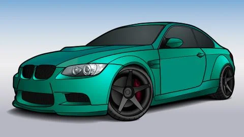 Vector draw of a flat sport car with black lines. Stock Illustration