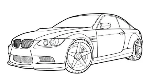Vector draw of a flat sport car with black lines. Stock Illustration