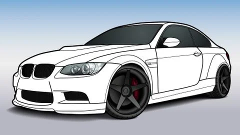 Vector draw of a flat sport car with black lines. Stock Illustration