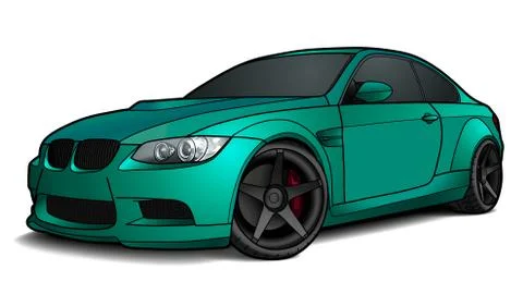 Vector draw of a flat sport car with black lines. Stock Illustration