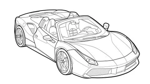 Vector draw of a flat sport car with black lines. Stock Illustration